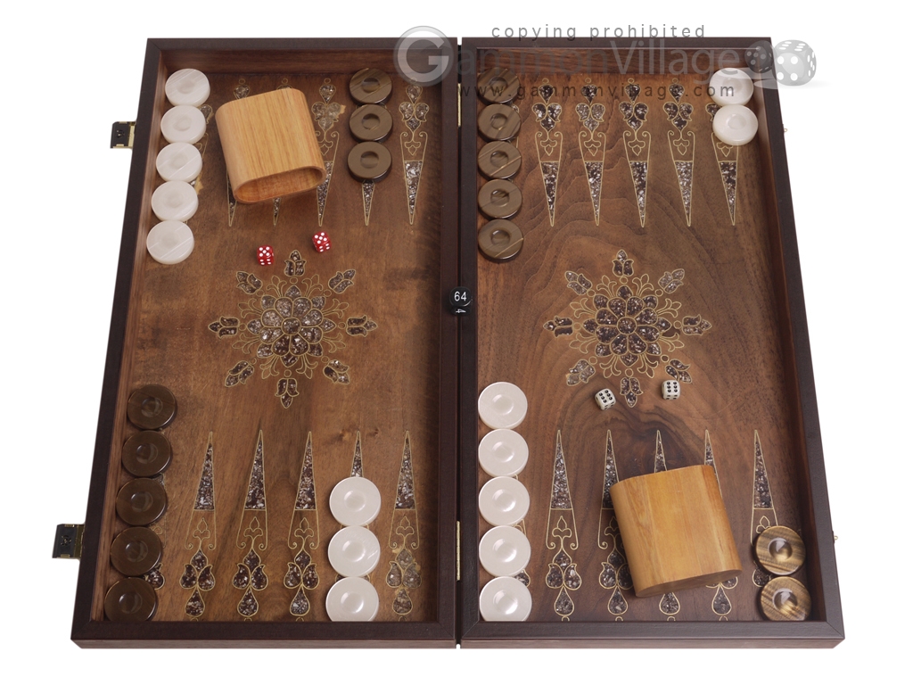 Walnut Backgammon Set with Inlaid Bronze and Natural Mother of Pearl