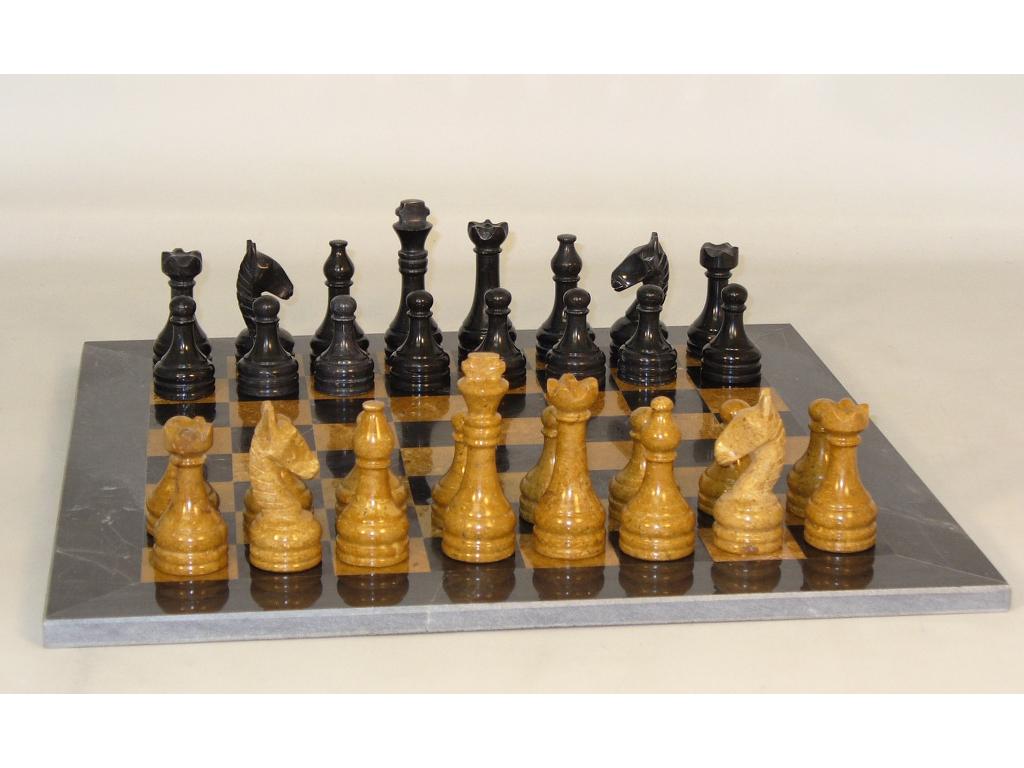 16 in. Black and Golden Marble Chess Set - Marble Chess Sets - Glass ...