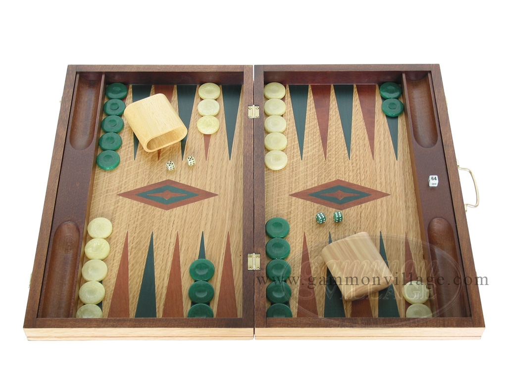 19inch Inlaid Oak Folding Wood Backgammon Set Green Wooden