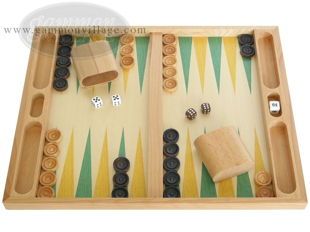 19inch Wood Backgammon Set Beechwood (Green/Yellow) Table Top