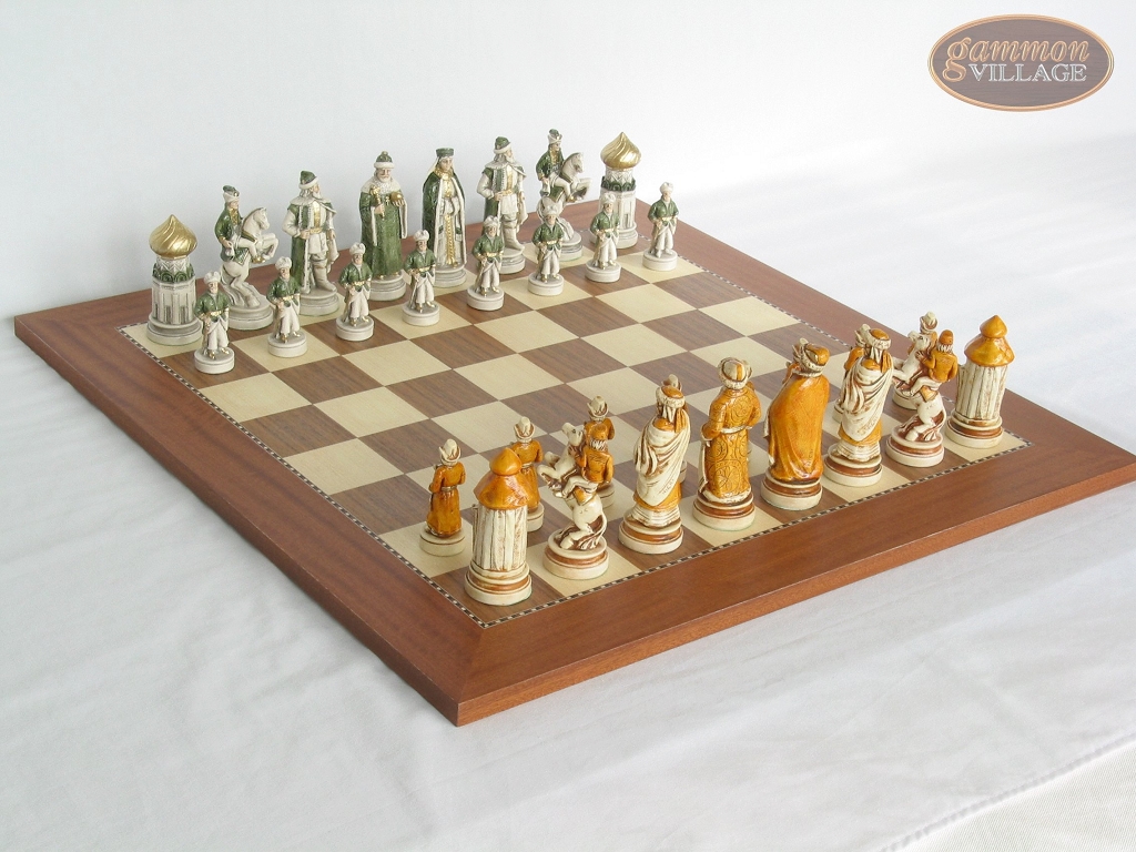 The Battle of Kazan Chessmen with Spanish Traditional Chess Board ...