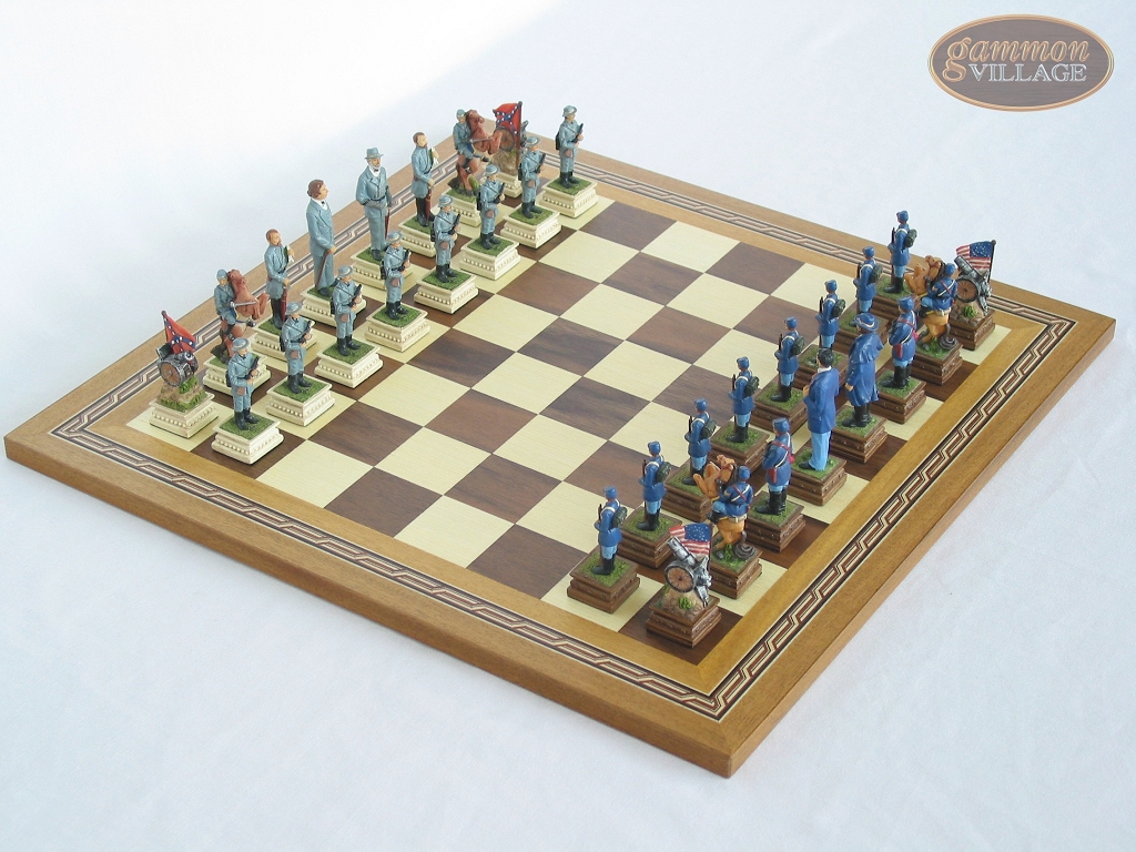 American Civil War Chessmen with Spanish Mosaic Chess Board - American ...