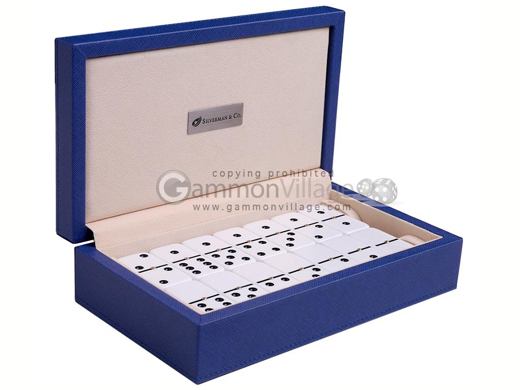 Double 6 Large White Domino Set Silverman & Co Blue Case