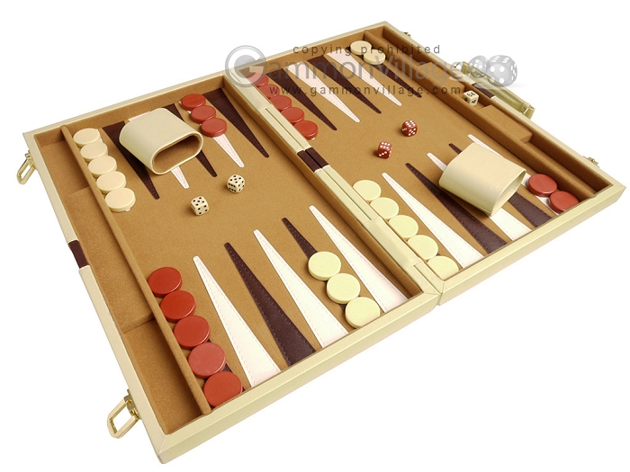 Deluxe Backgammon Set Stylish CAMEL Leatherette Case 15/"